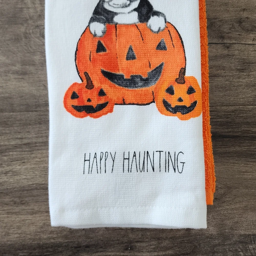 Frenchie Happy Haunting Kitchen Towel Set Of 3 - Rae Dunn By Magenta NWT